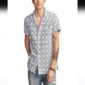 Lucky Brand Men's Batik Short Sleeve Camp Collar Shirt Medium